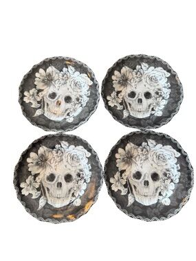 222 Fifth Marbella Skull Plates Set Of 4 Gothic Halloween Decor 8”